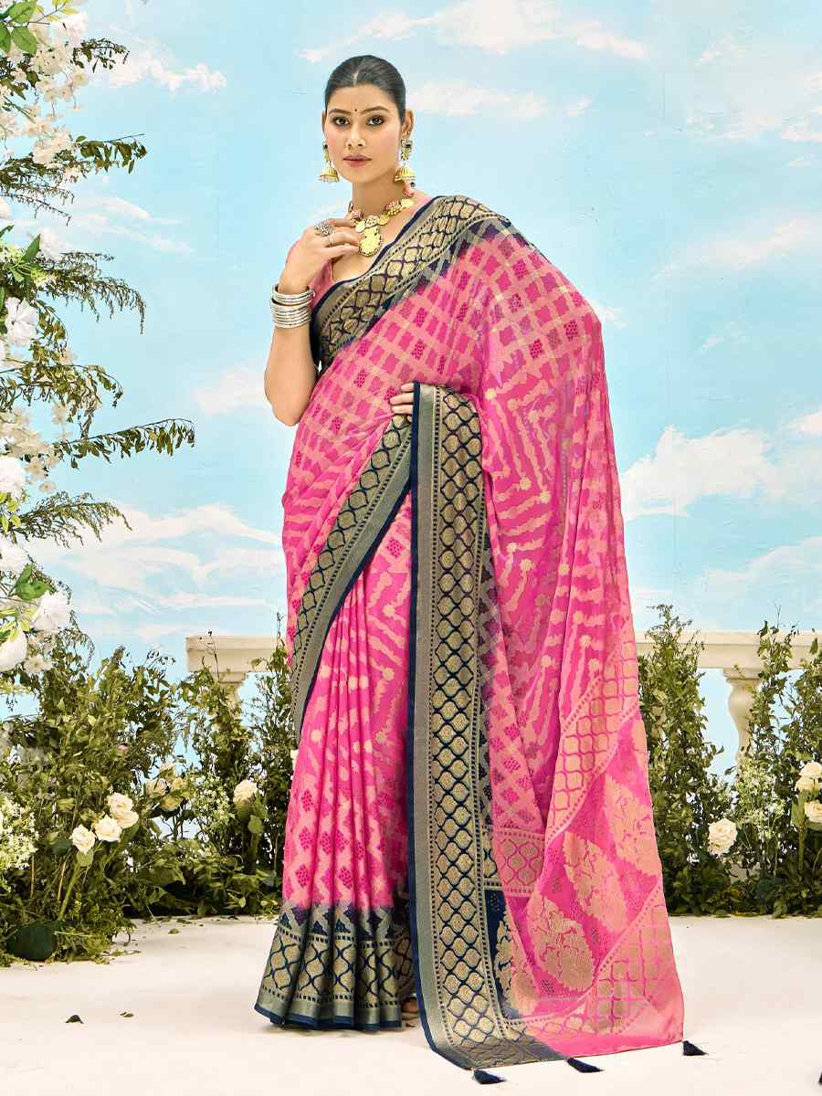Pink Silk Handwoven Festival Wedding Fancy Heavy Border Saree