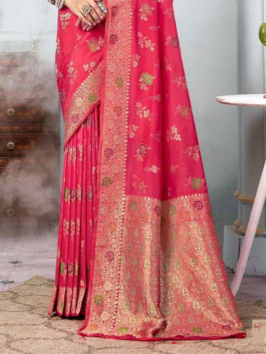 Pink Silk Handwoven Festival Wedding Heavy Border Saree