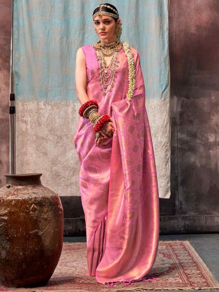 Pink Silk Handwoven Festival Wedding Heavy Border Saree