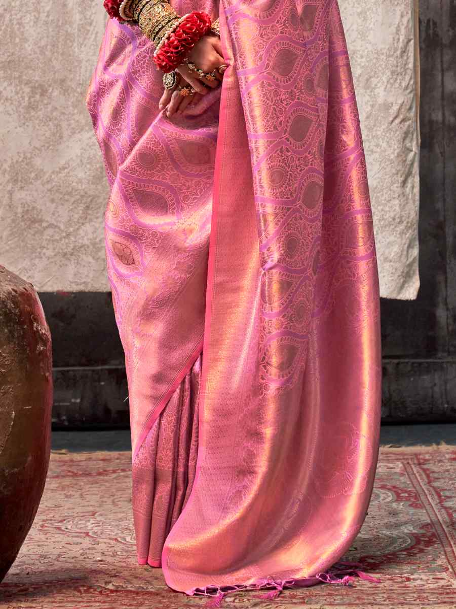 Pink Silk Handwoven Festival Wedding Heavy Border Saree