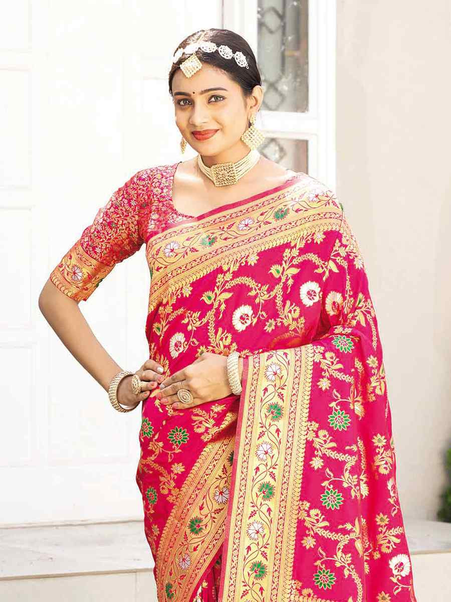 Pink Silk Handwoven Festival Wedding Heavy Border Saree