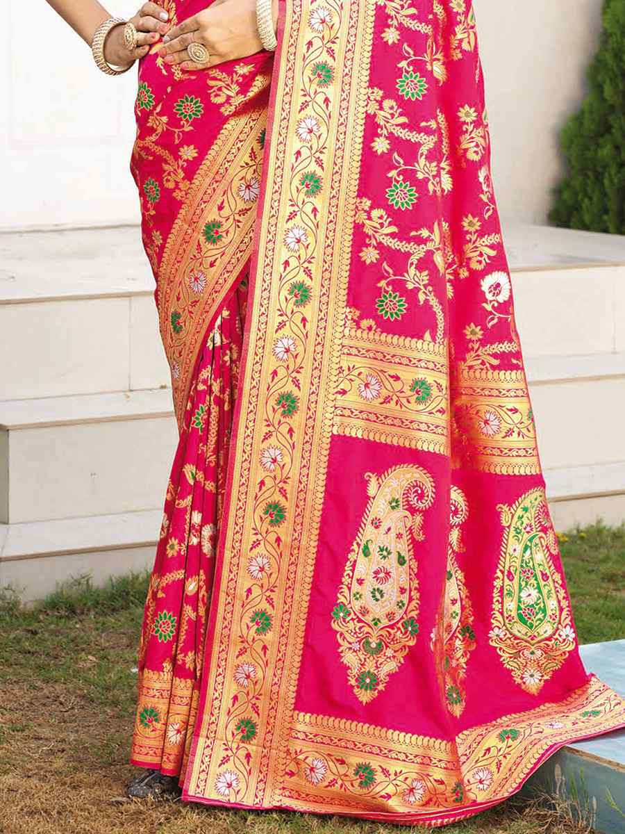 Pink Silk Handwoven Festival Wedding Heavy Border Saree