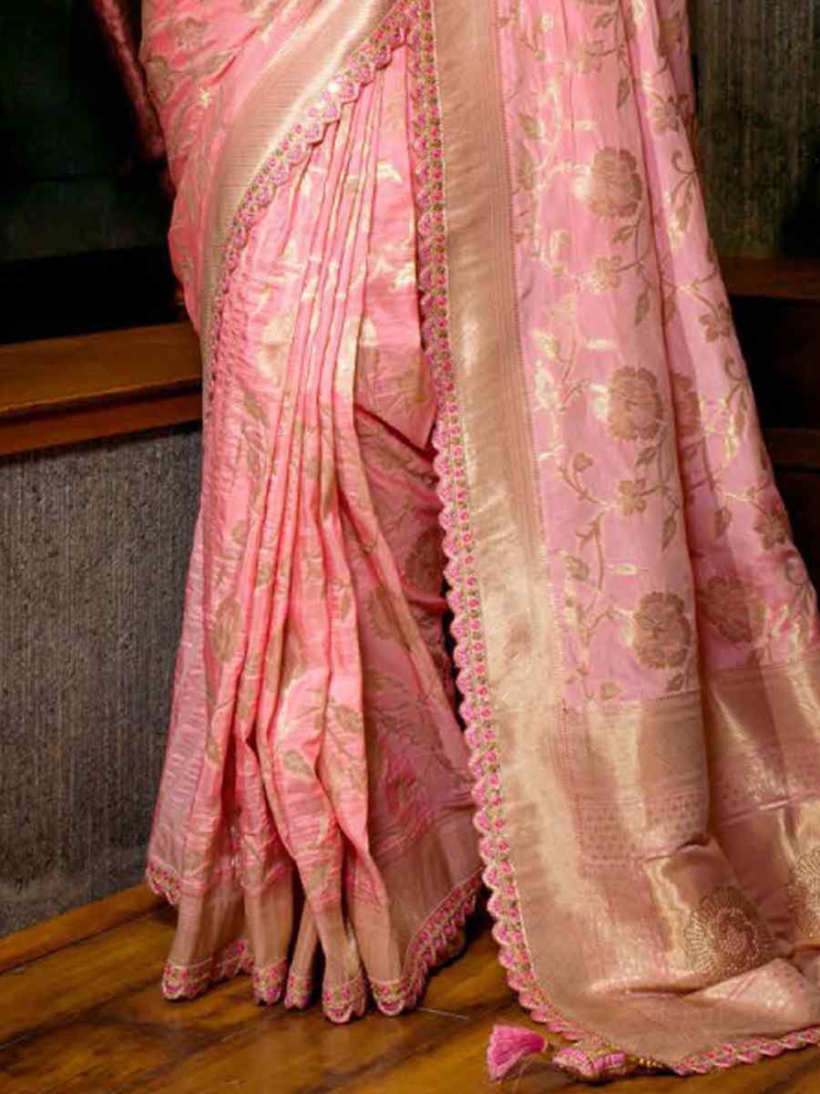 Pink Silk Handwoven Festival Wedding Heavy Border Saree