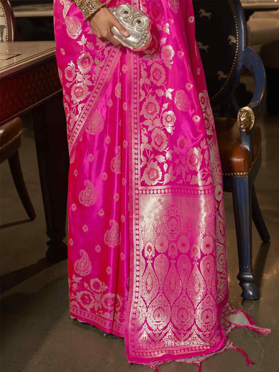 Pink Silk Handwoven Wedding Festival Heavy Border Saree