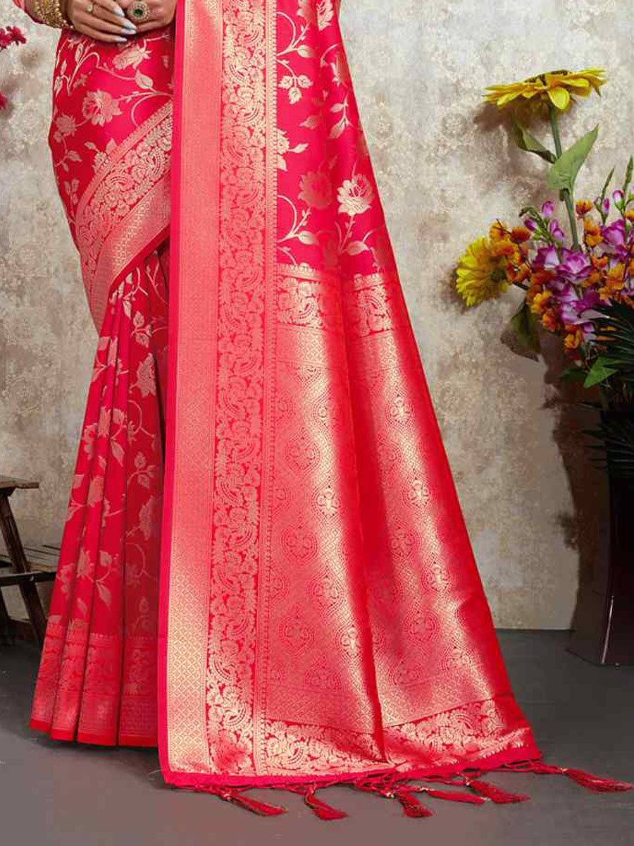 Pink Silk Handwoven Wedding Festival Heavy Border Saree