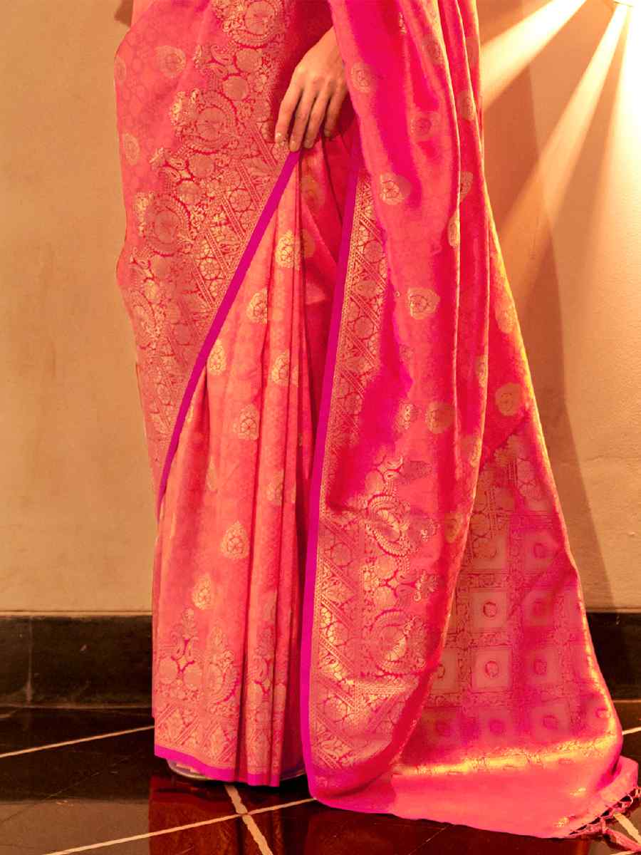 Pink Silk Handwoven Wedding Festival Heavy Border Saree