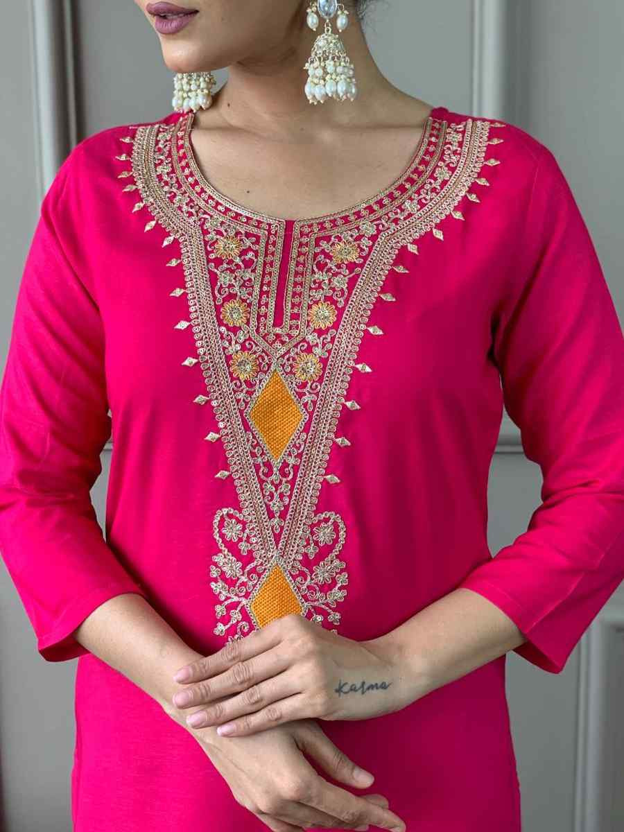 Pink Silk Viscose Embroidered Festival Wedding Pant Salwar Kameez