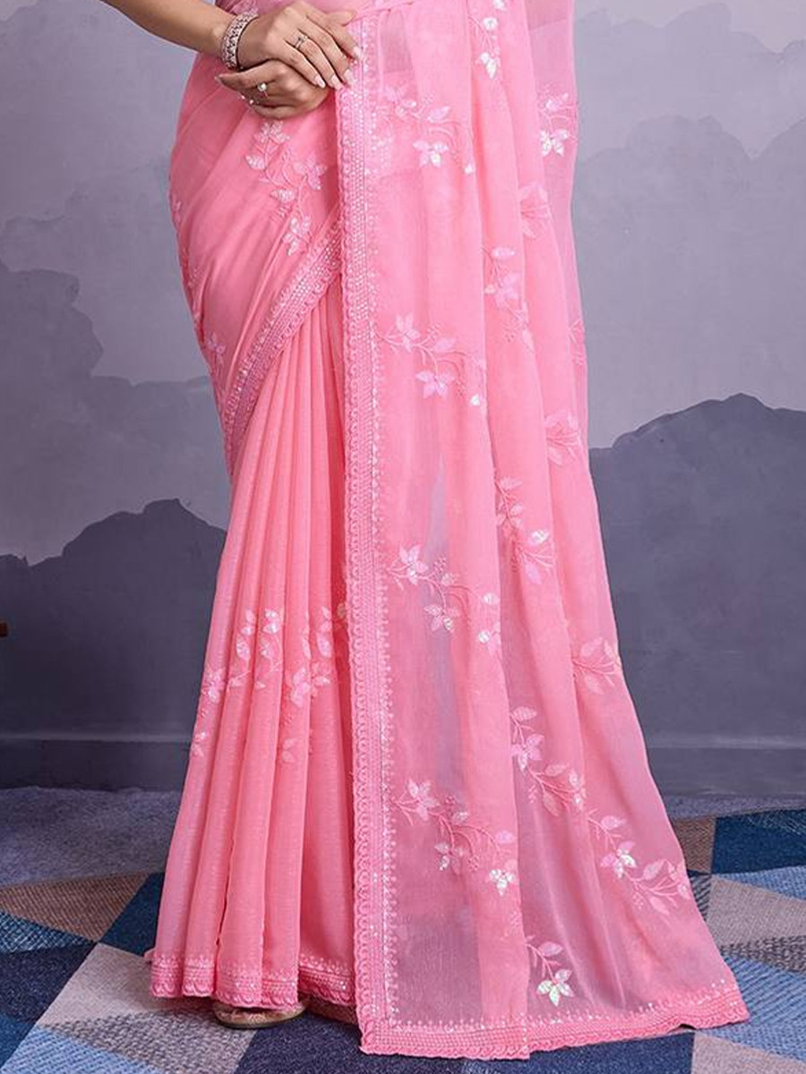 Pink Simmer Chiffon Handwoven Festival Wedding Classic Style Saree