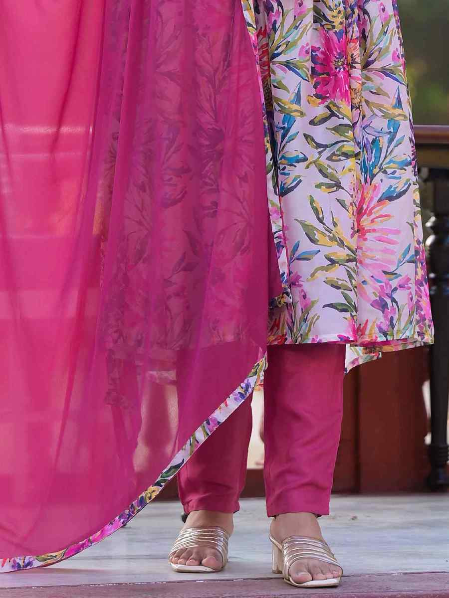 Pink Slim Georgatte Printed Festival Casual Ready Anarkali Salwar Kameez