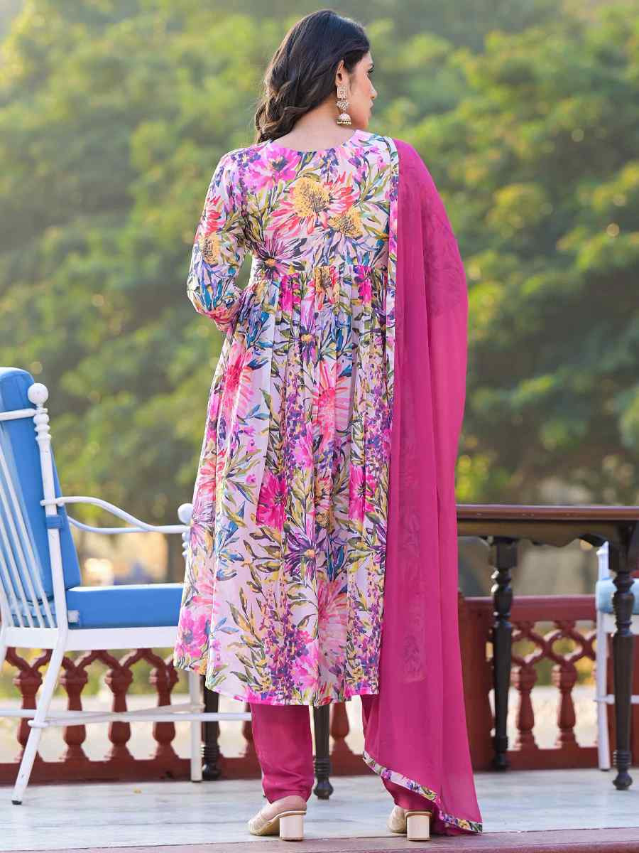 Pink Slim Georgatte Printed Festival Casual Ready Anarkali Salwar Kameez