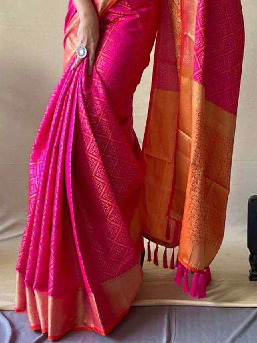 Pink Soft Banarasi Silk Handwoven Festival Wedding Heavy Border Saree