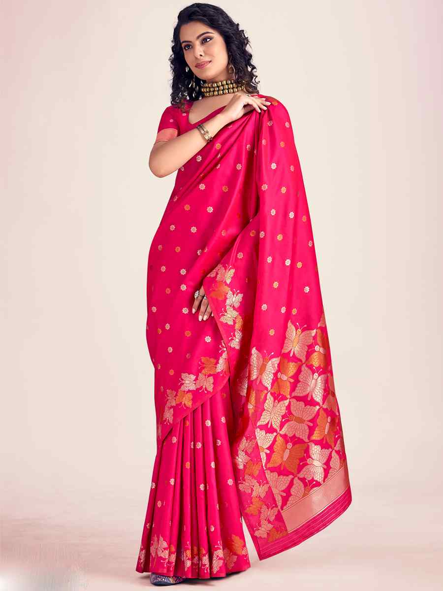 Pink Soft Banarasi Silk Handwoven Wedding Festival Heavy Border Saree