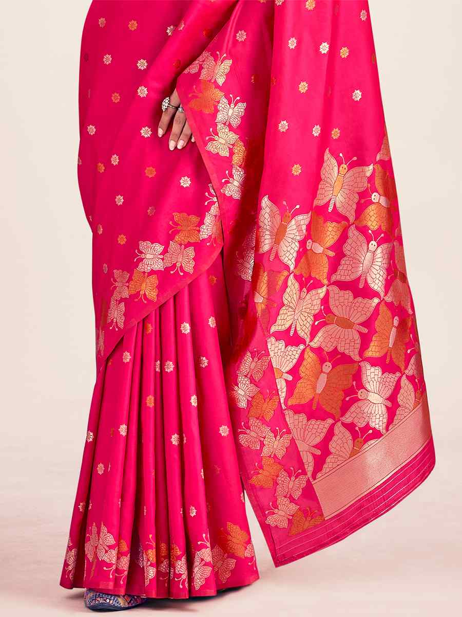 Pink Soft Banarasi Silk Handwoven Wedding Festival Heavy Border Saree