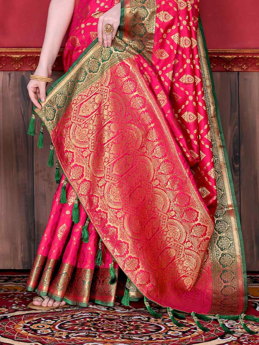 Pink Soft Katan Silk Handwoven Party Festival Heavy Border Saree