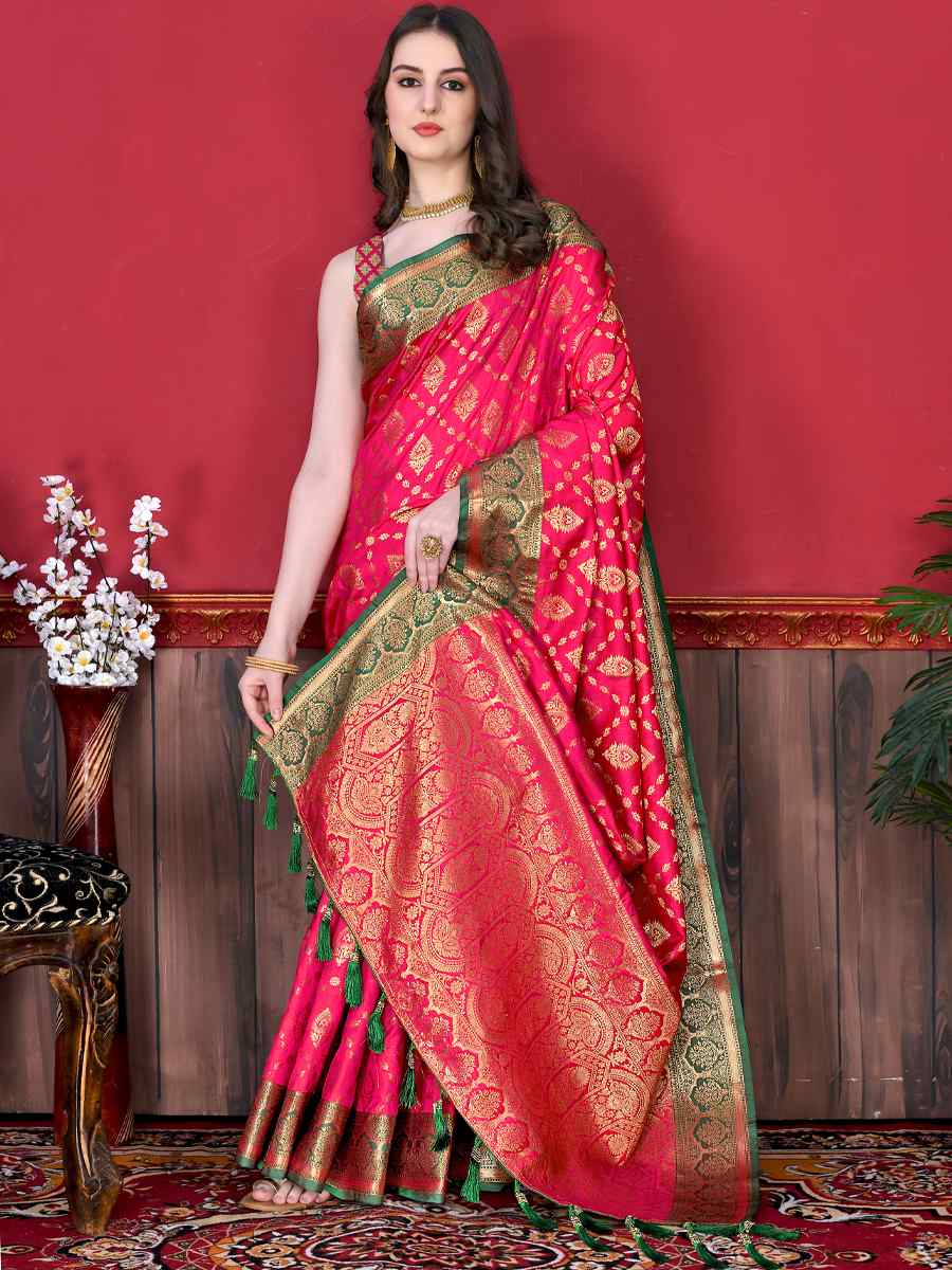 Pink Soft Katan Silk Handwoven Party Festival Heavy Border Saree