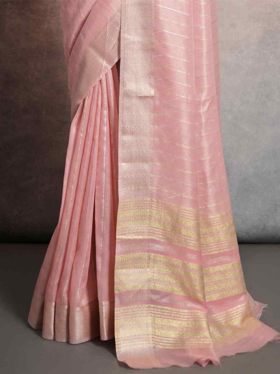 Pink Soft Mulberry Silk Handwoven Wedding Festival Heavy Border Saree