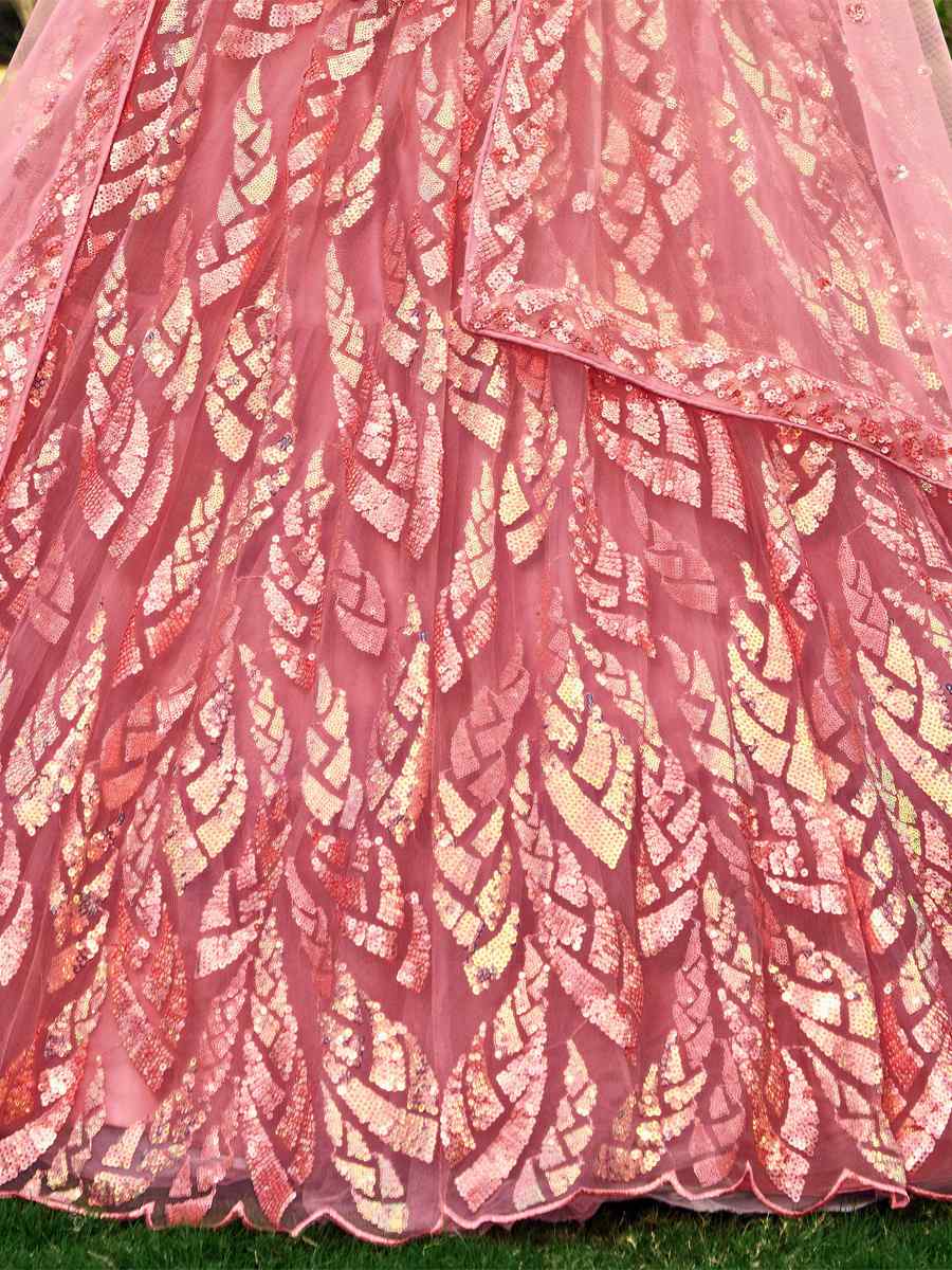 Pink Soft Net Embroidered Bridesmaid Wedding Heavy Border Lehenga Choli