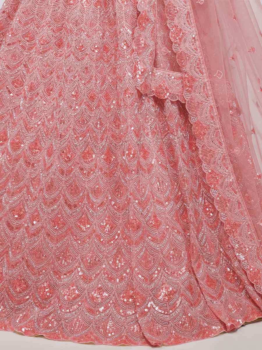 Pink Soft Net Embroidered Bridesmaid Wedding Heavy Border Lehenga Choli