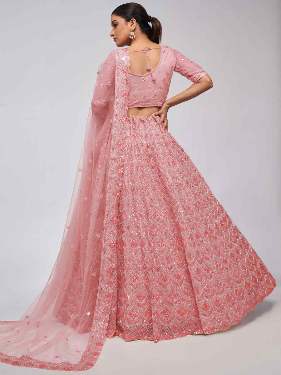 Pink Soft Net Embroidered Bridesmaid Wedding Heavy Border Lehenga Choli