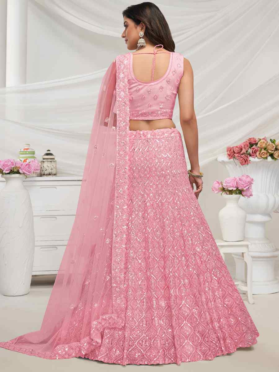 Pink Soft Net Embroidered Bridesmaid Wedding Heavy Border Lehenga Choli