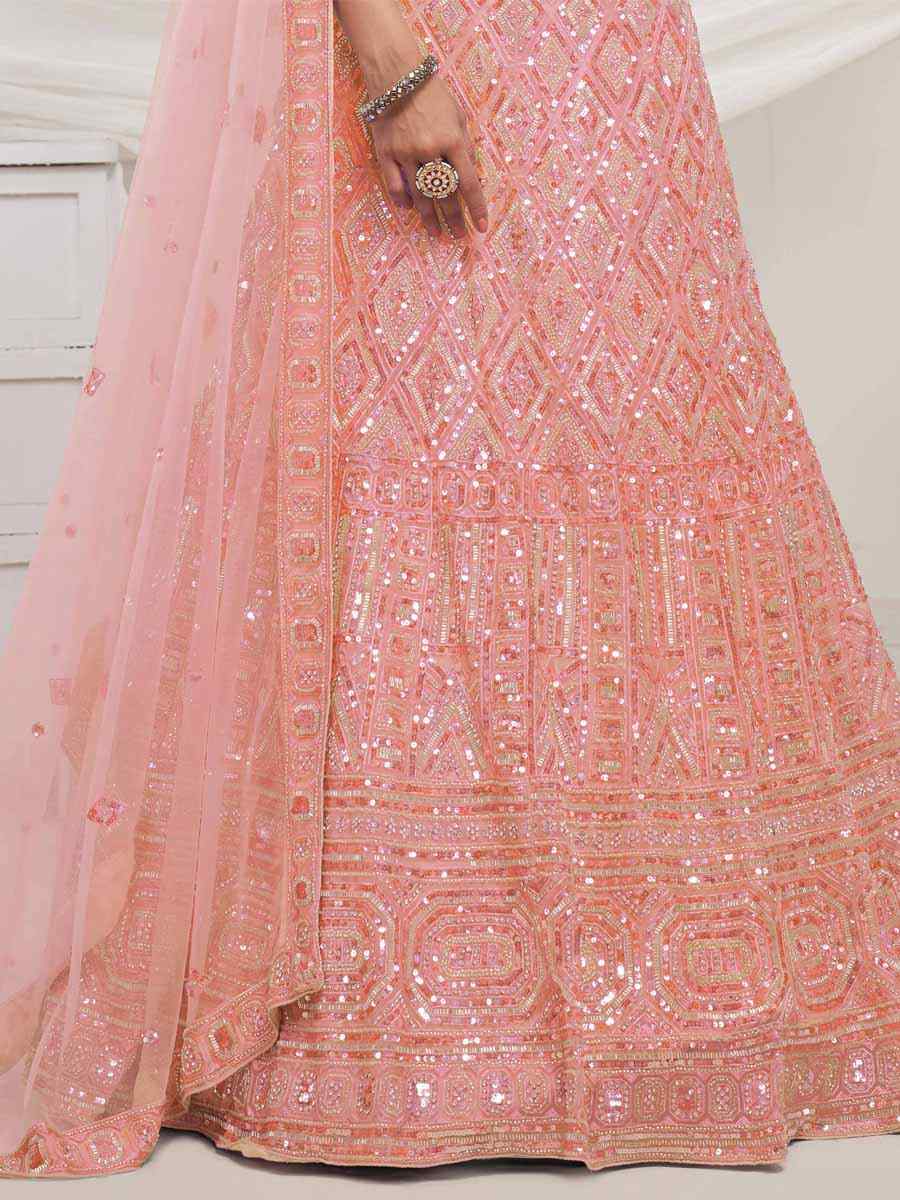 Pink Soft Net Embroidered Bridesmaid Wedding Heavy Border Lehenga Choli