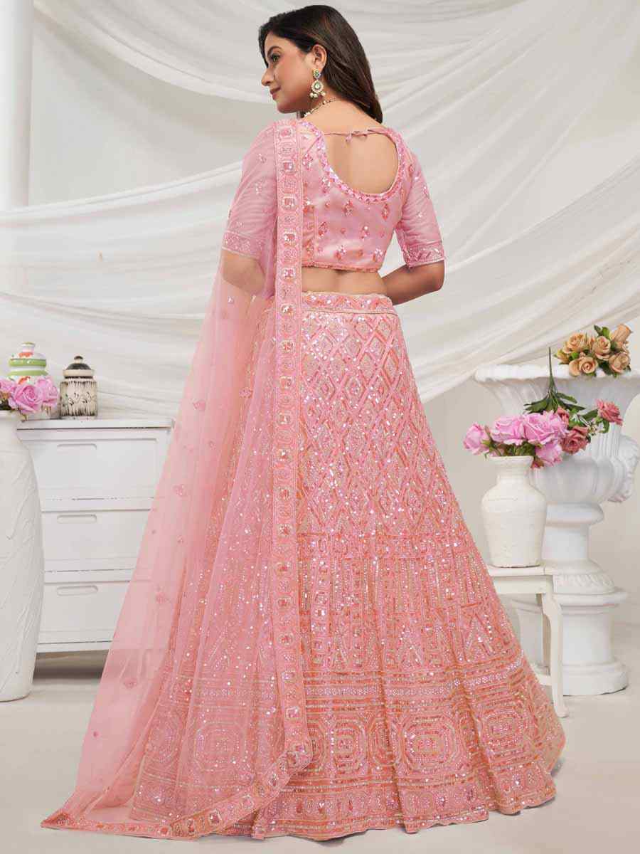 Pink Soft Net Embroidered Bridesmaid Wedding Heavy Border Lehenga Choli