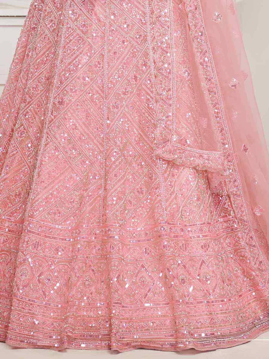 Pink Soft Net Embroidered Bridesmaid Wedding Heavy Border Lehenga Choli