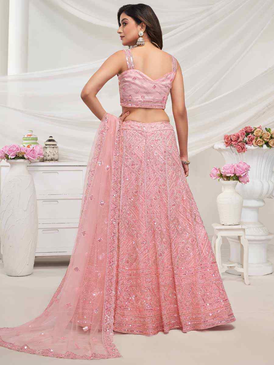 Pink Soft Net Embroidered Bridesmaid Wedding Heavy Border Lehenga Choli