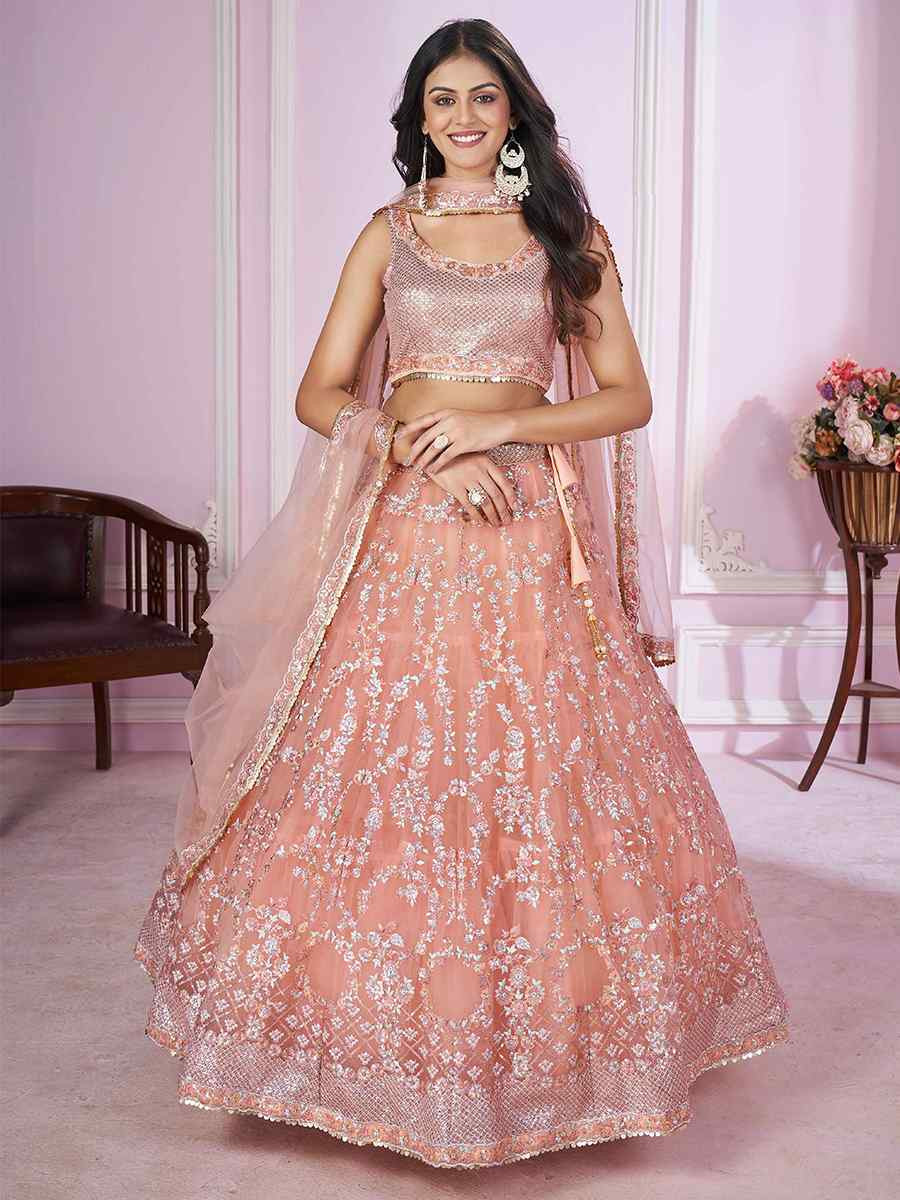 Pink Soft Net Embroidered Festival Wedding Heavy Border Lehenga Choli