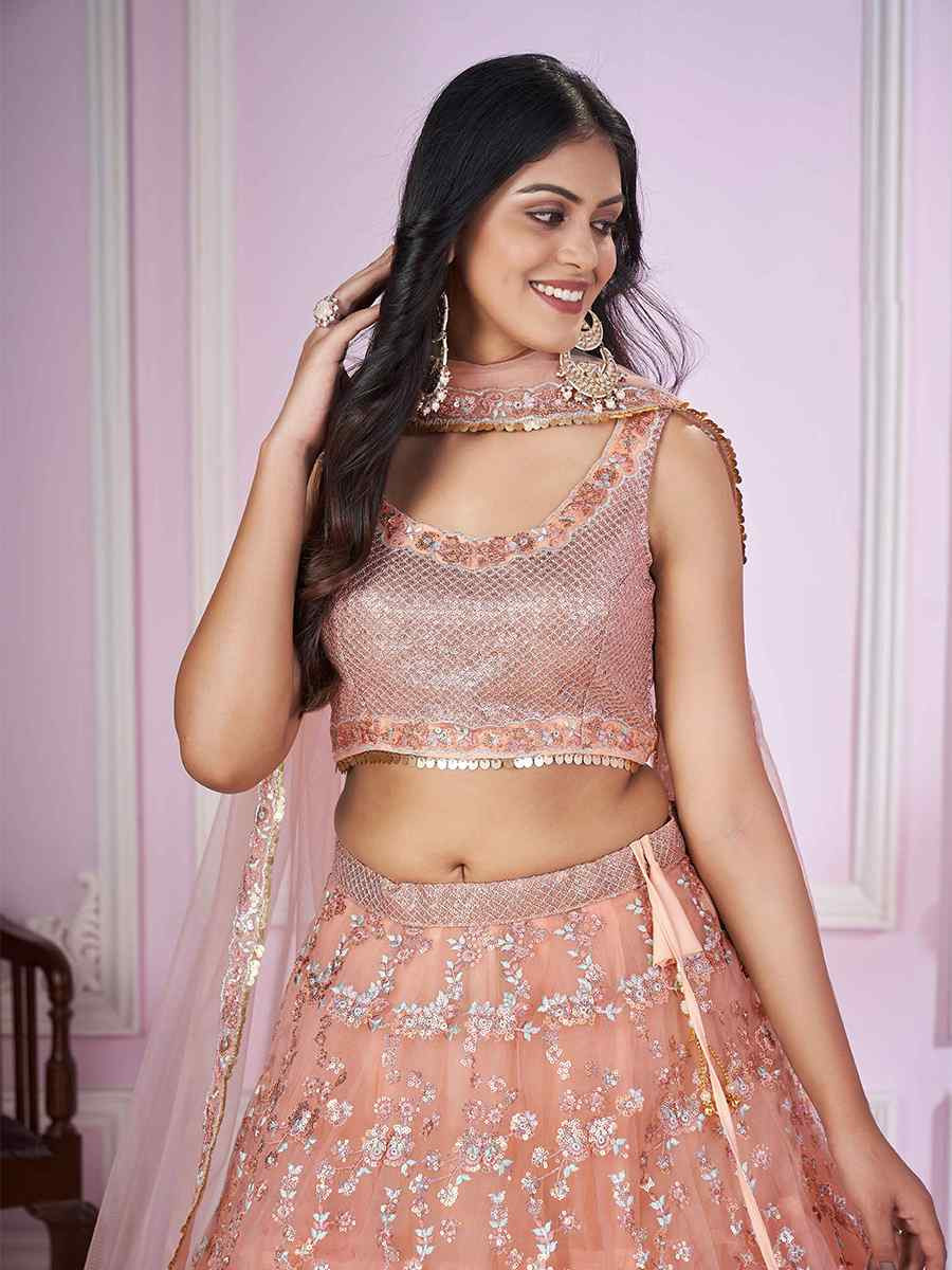 Pink Soft Net Embroidered Festival Wedding Heavy Border Lehenga Choli