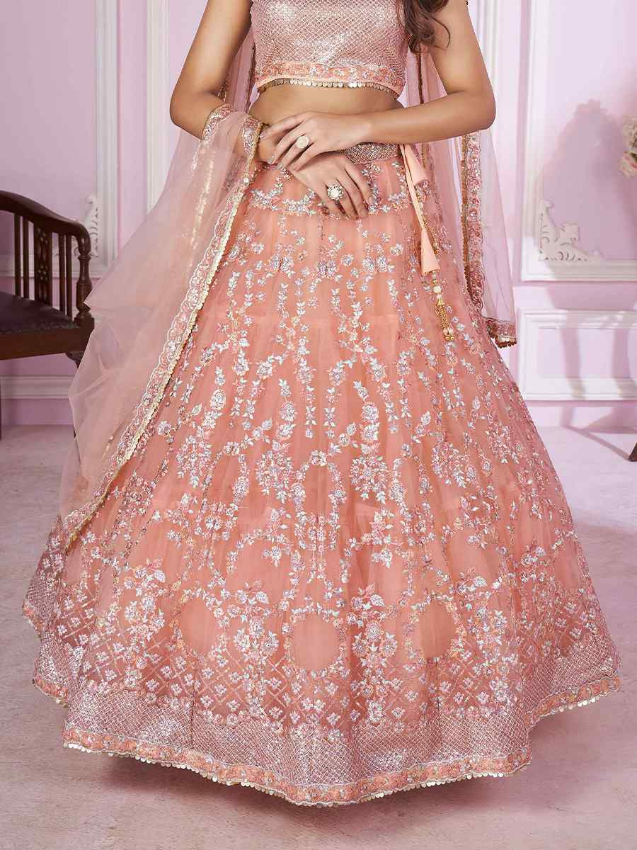 Pink Soft Net Embroidered Festival Wedding Heavy Border Lehenga Choli