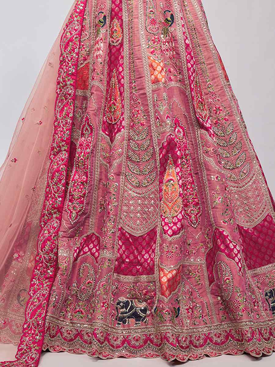 Pink Soft Net Embroidery Bridesmaid Wedding Heavy Border Lehenga Choli