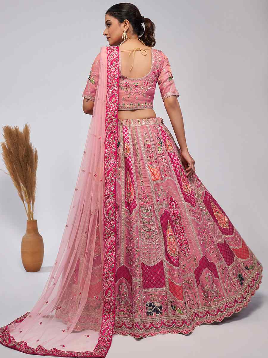 Pink Soft Net Embroidery Bridesmaid Wedding Heavy Border Lehenga Choli