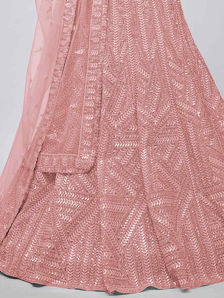 Pink Soft Net Embroidery Bridesmaid Wedding Heavy Border Lehenga Choli