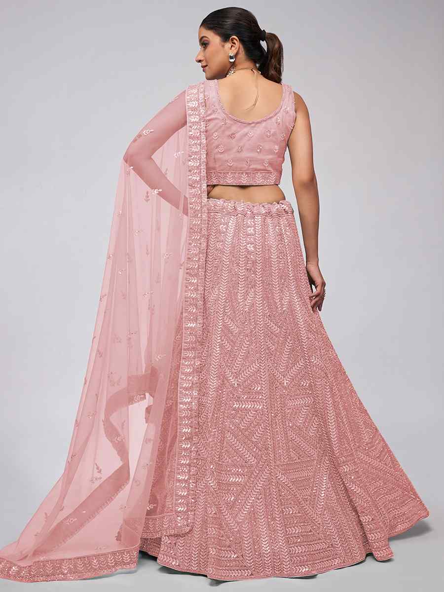 Pink Soft Net Embroidery Bridesmaid Wedding Heavy Border Lehenga Choli