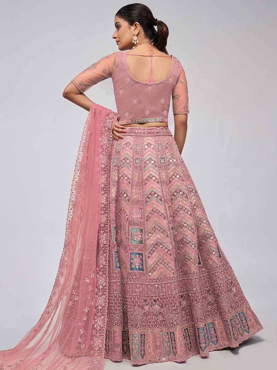 Pink Soft Net Embroidery Bridesmaid Wedding Heavy Border Lehenga Choli