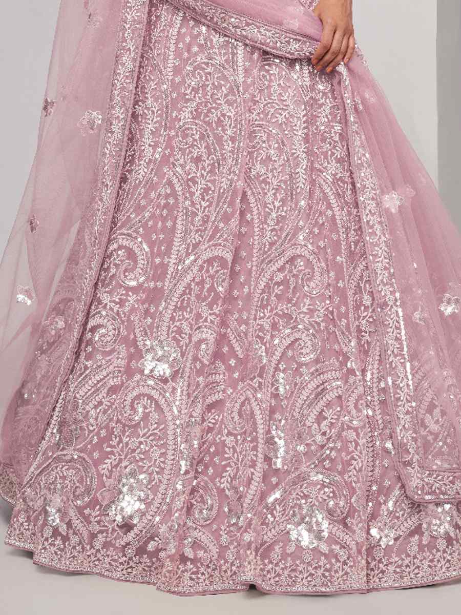 Pink Soft Net Embroidery Bridesmaid Wedding Heavy Border Lehenga Choli