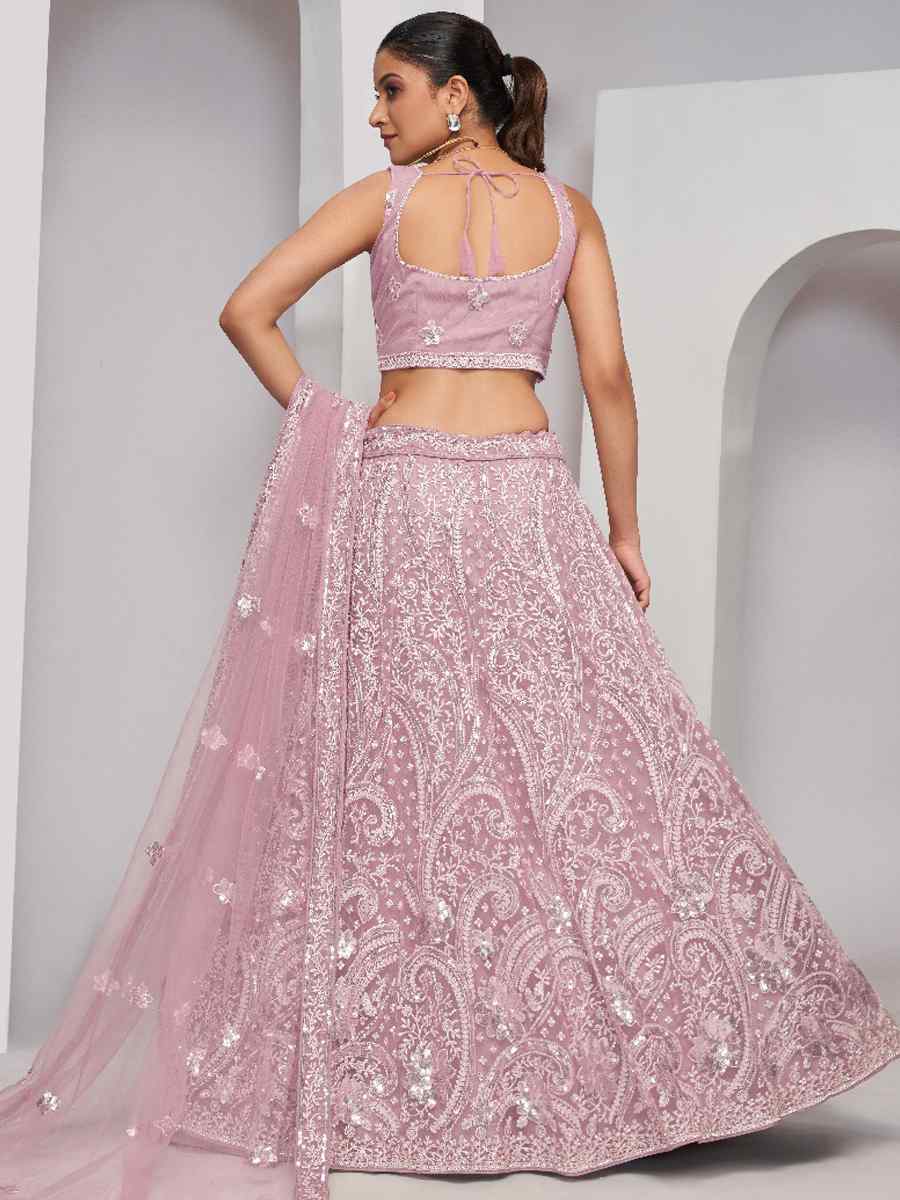 Pink Soft Net Embroidery Bridesmaid Wedding Heavy Border Lehenga Choli