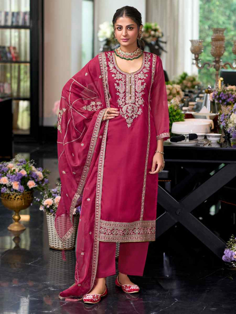 Pink Soft Organza Embroidered Festival Wedding Ready Pant Salwar Kameez