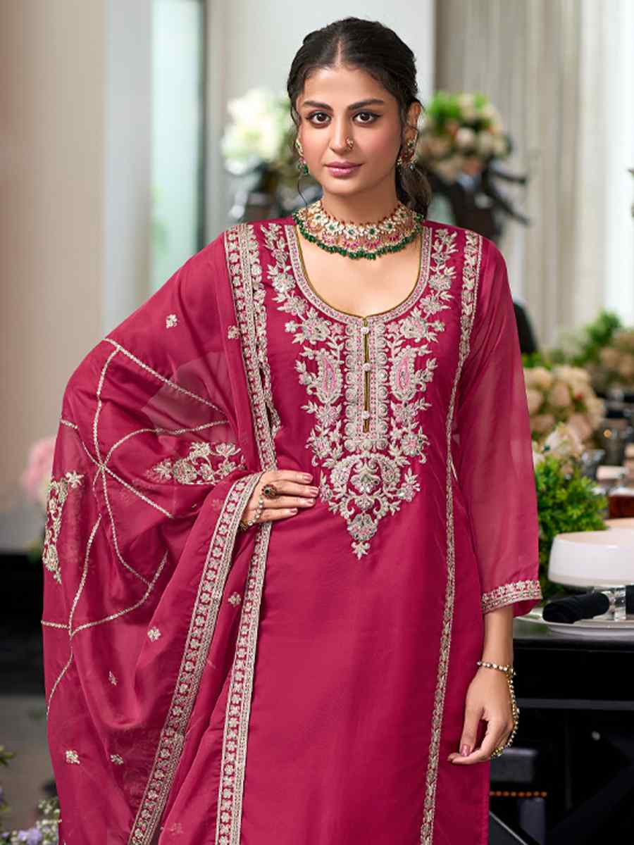 Pink Soft Organza Embroidered Festival Wedding Ready Pant Salwar Kameez