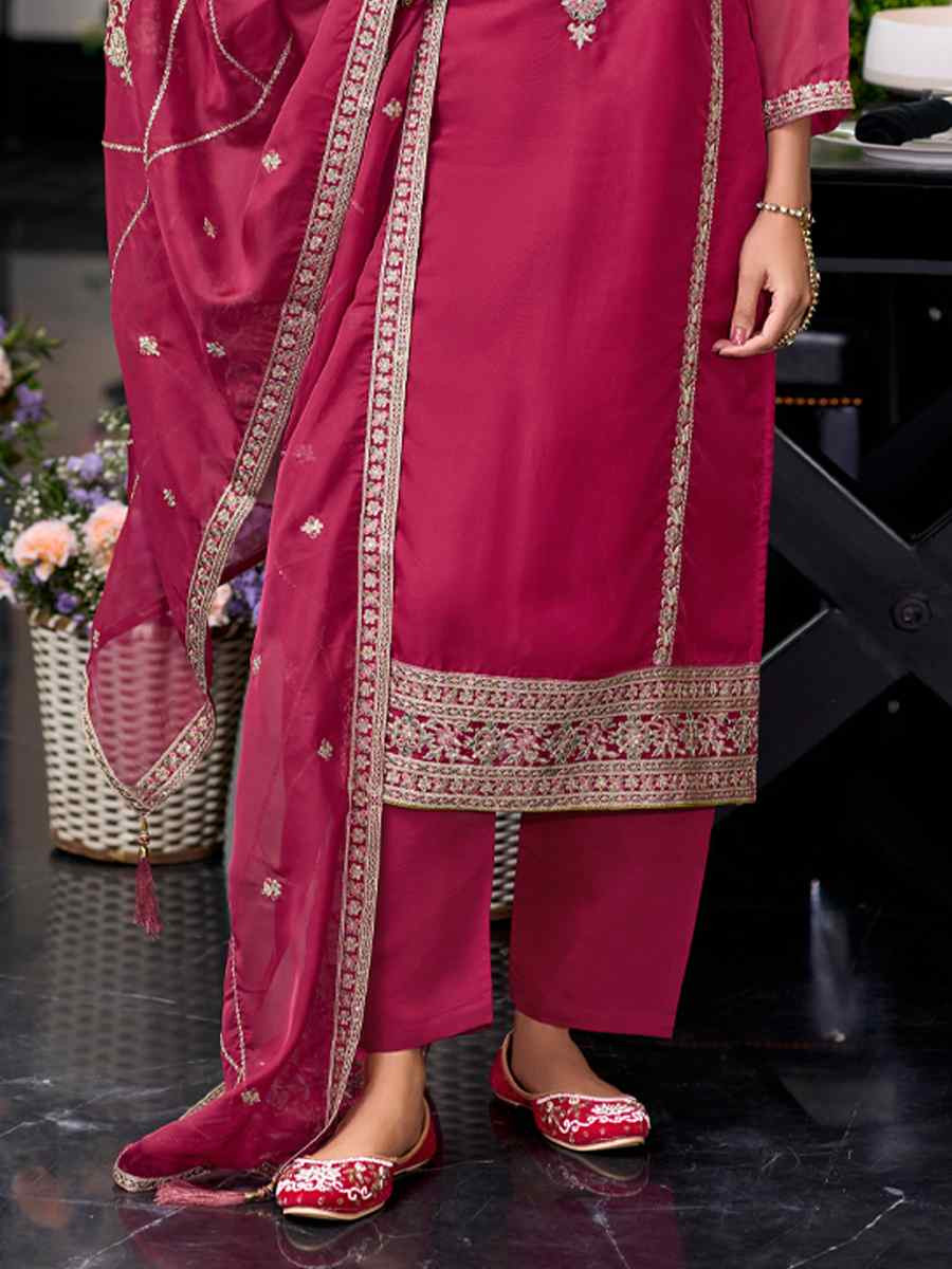 Pink Soft Organza Embroidered Festival Wedding Ready Pant Salwar Kameez