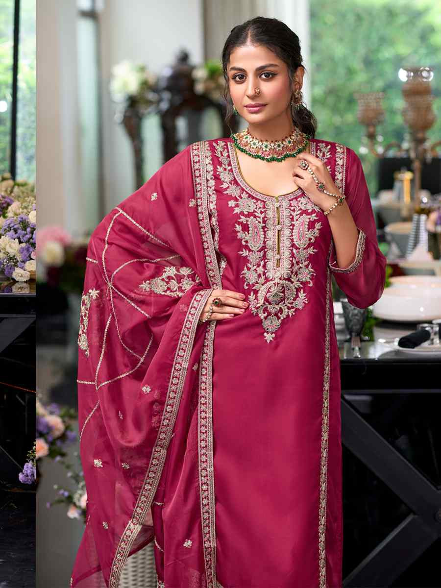 Pink Soft Organza Embroidered Festival Wedding Ready Pant Salwar Kameez