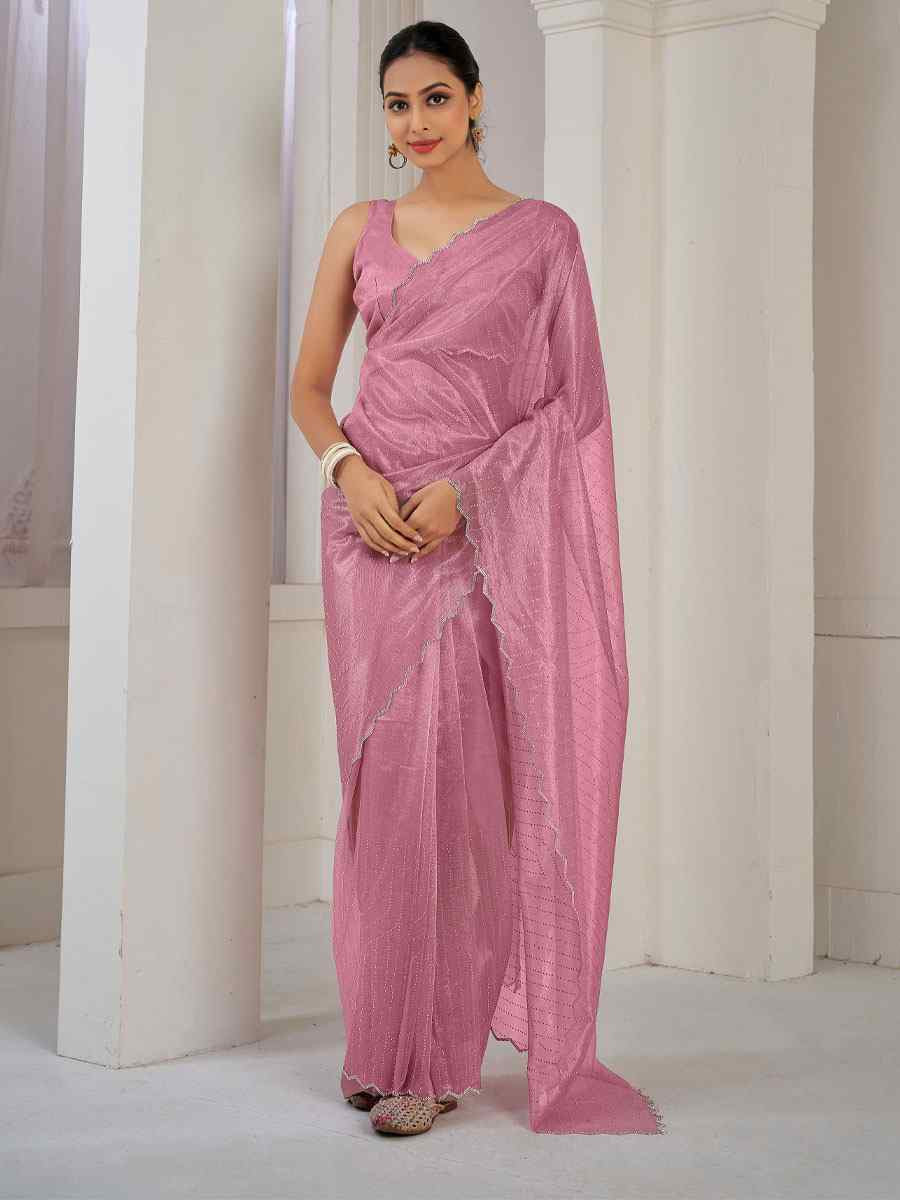 Pink Soft Organza Net Handwoven Festival Party Classic Style Saree