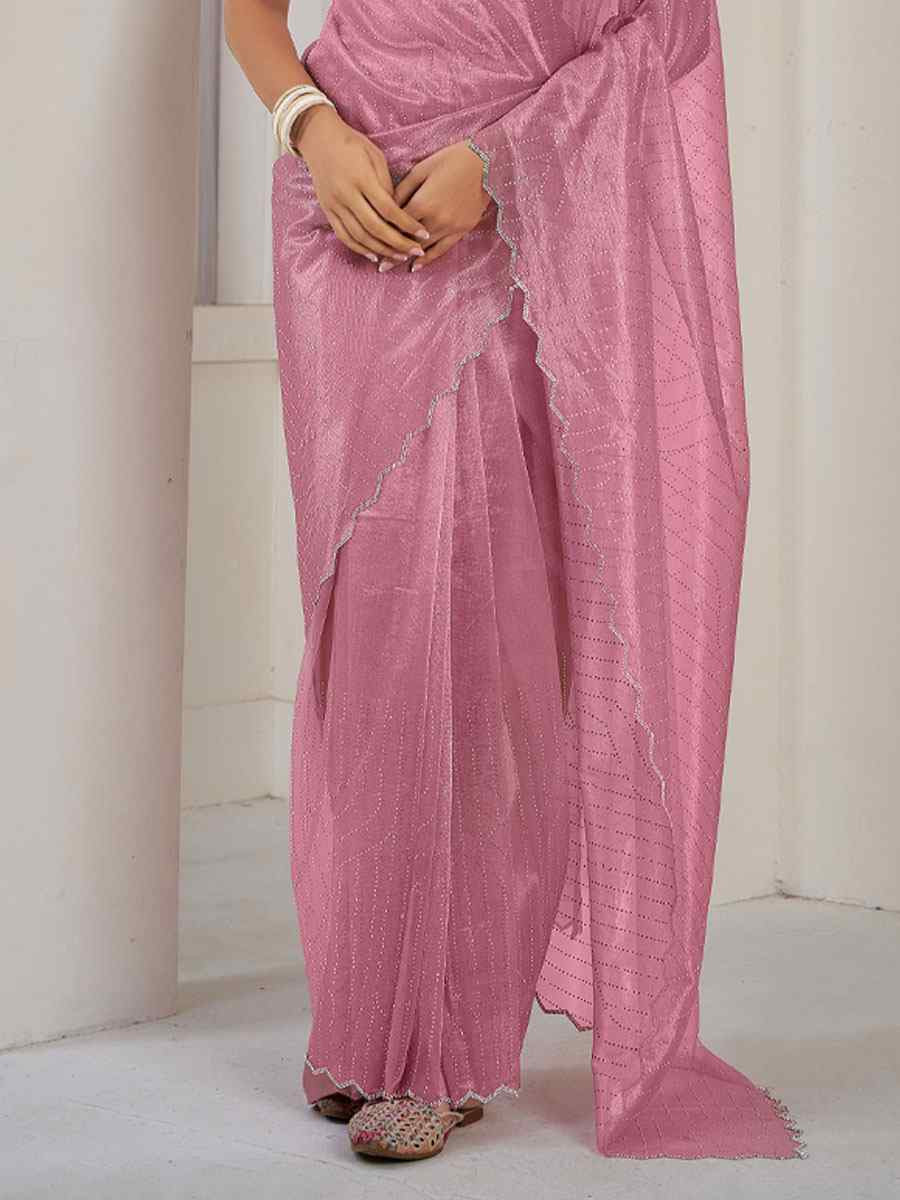 Pink Soft Organza Net Handwoven Festival Party Classic Style Saree