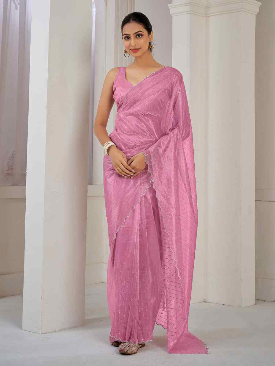 Pink Soft Organza Net Handwoven Festival Party Classic Style Saree