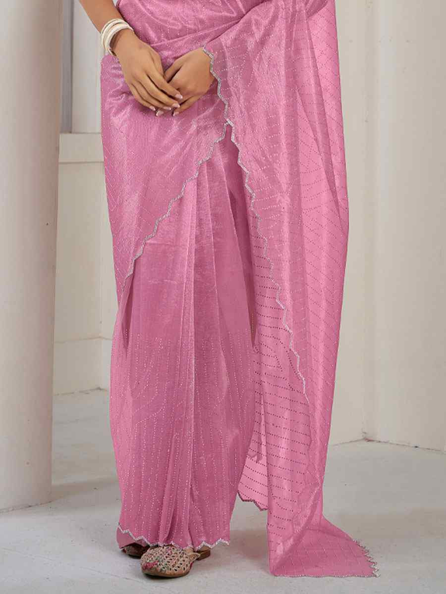 Pink Soft Organza Net Handwoven Festival Party Classic Style Saree