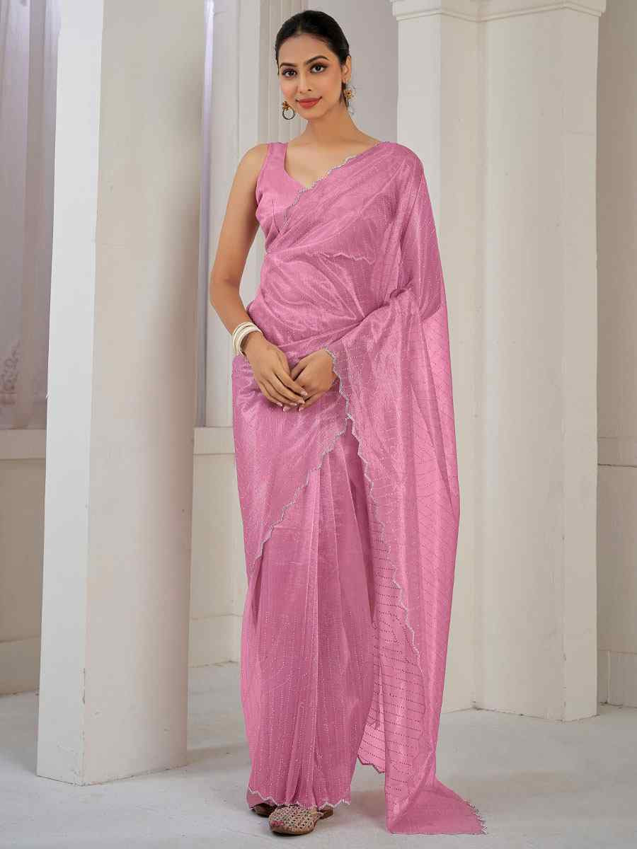 Pink Soft Organza Net Handwoven Festival Party Classic Style Saree