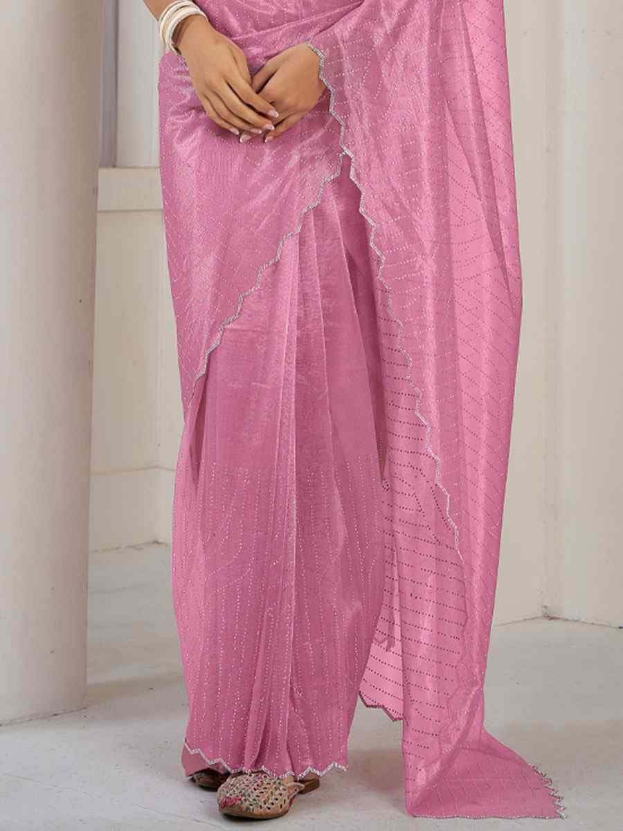 Pink Soft Organza Net Handwoven Festival Party Classic Style Saree