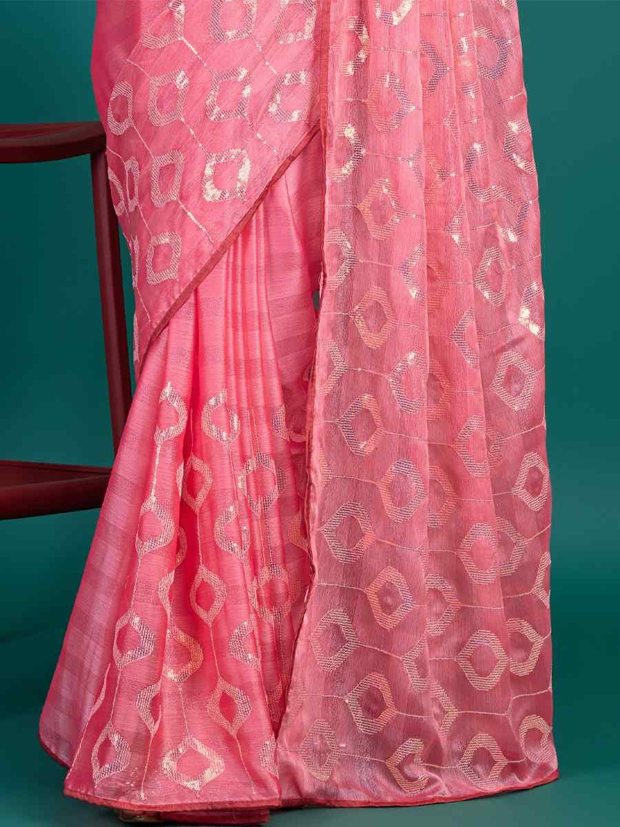 Pink Soft Pure Rolex Embroidered Festival Party Classic Style Saree