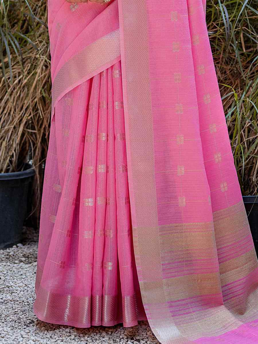 Pink Soft Resham Silk Handwoven Wedding Festival Heavy Border Saree